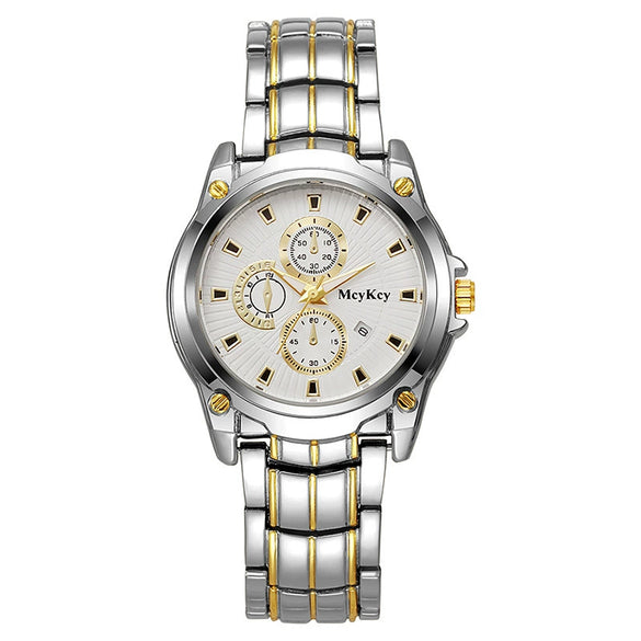 Alloy Steel Band Quartz Watch Business Style Round Dial Waterproof