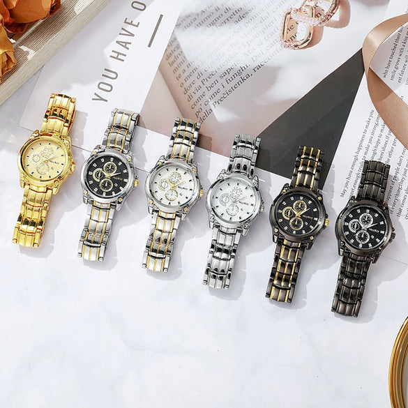 Alloy Steel Band Quartz Watch Business Style Round Dial Waterproof