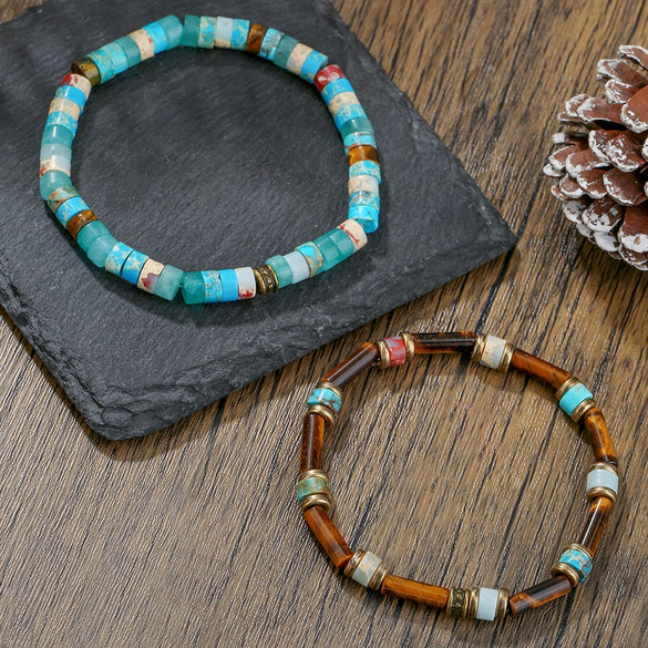 Alloy Stone Geometric Handmade Beaded Bracelet Unisex Retro Bohemian Style