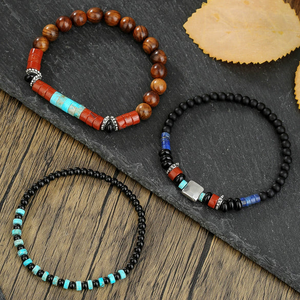 Alloy Stone Geometric Handmade Beaded Bracelet Unisex Retro Bohemian Style