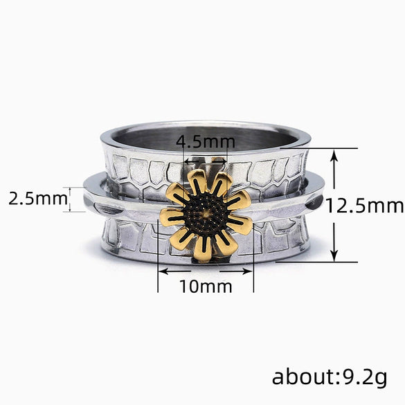 Alloy Sunflower Finger Ring Antique Style Geometric Pattern Electroplated Unisex