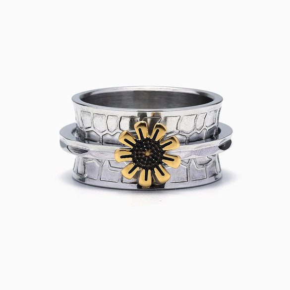 Alloy Sunflower Finger Ring Antique Style Geometric Pattern Electroplated Unisex