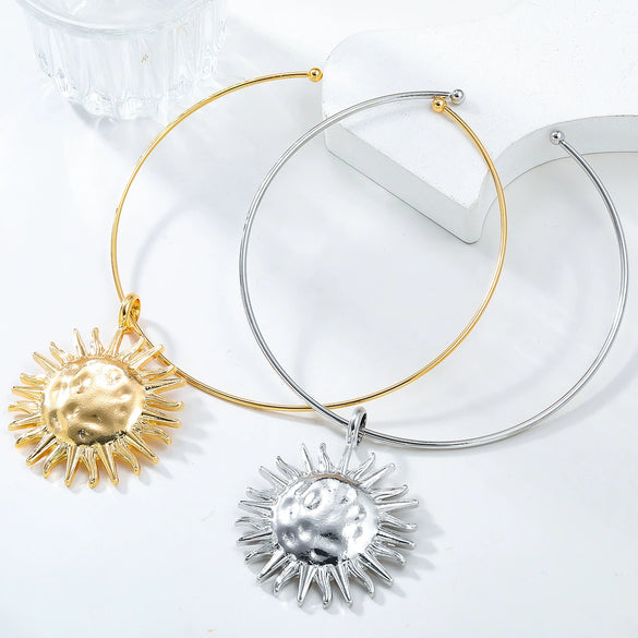 Alloy Sunflower Pendant Jewelry Set With Snake Bone Chain For Women