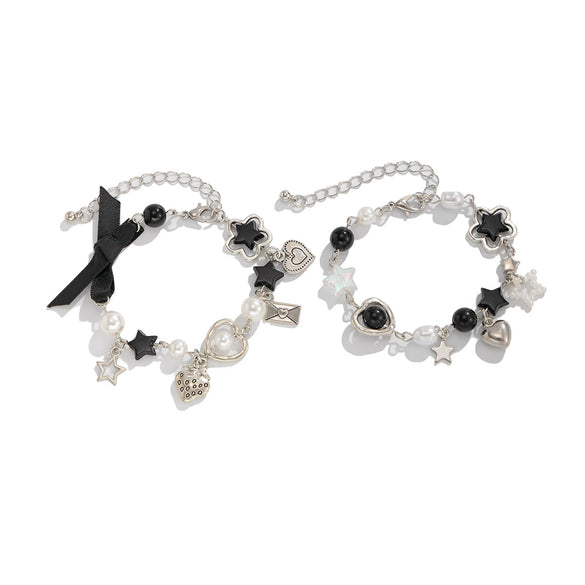 Alloy Sweet Cute Bear Bow Pendant Bracelet With Heart And Star Shapes And Electroplating
