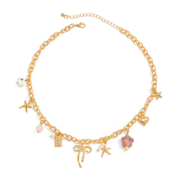 Alloy Sweet Style Heart And Star Shaped Pendant Necklace With Electroplating For Women