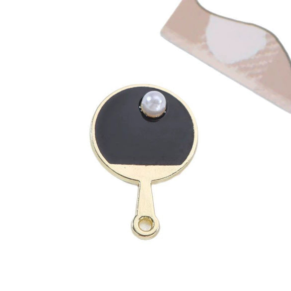 Alloy Table Tennis Racket Diy Jewelry Accessories Dripping Oil Pearl Artificial Hand Rope Pendant Key Pendant