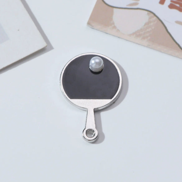 Alloy Table Tennis Racket Diy Jewelry Accessories Dripping Oil Pearl Artificial Hand Rope Pendant Key Pendant