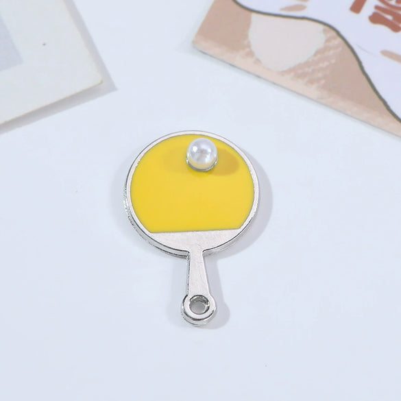 Alloy Table Tennis Racket Diy Jewelry Accessories Dripping Oil Pearl Artificial Hand Rope Pendant Key Pendant