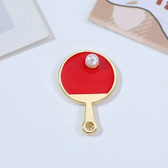 Alloy Table Tennis Racket Diy Jewelry Accessories Dripping Oil Pearl Artificial Hand Rope Pendant Key Pendant