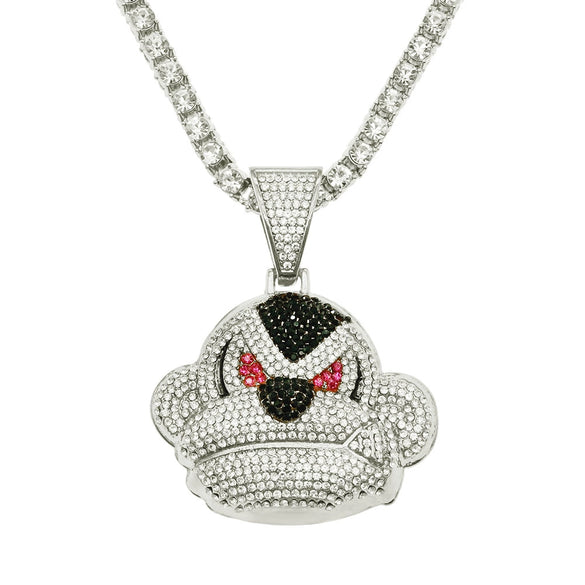 Alloy Three Dimensional Geometric Monkey Pendant Necklace With Diamond And Cuban Chain Hip Hop Accessories