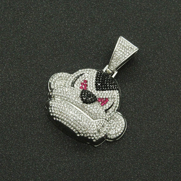 Alloy Three Dimensional Geometric Monkey Pendant Necklace With Diamond And Cuban Chain Hip Hop Accessories