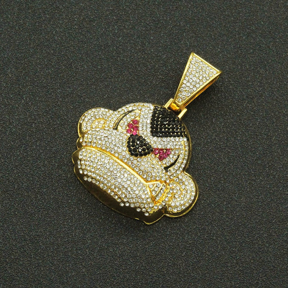 Alloy Three Dimensional Geometric Monkey Pendant Necklace With Diamond And Cuban Chain Hip Hop Accessories