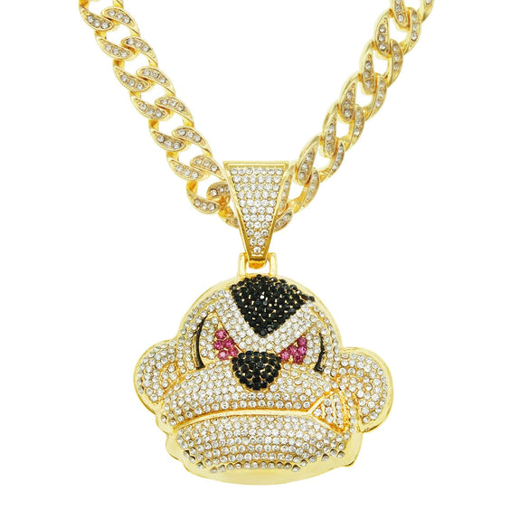 Alloy Three Dimensional Geometric Monkey Pendant Necklace With Diamond And Cuban Chain Hip Hop Accessories