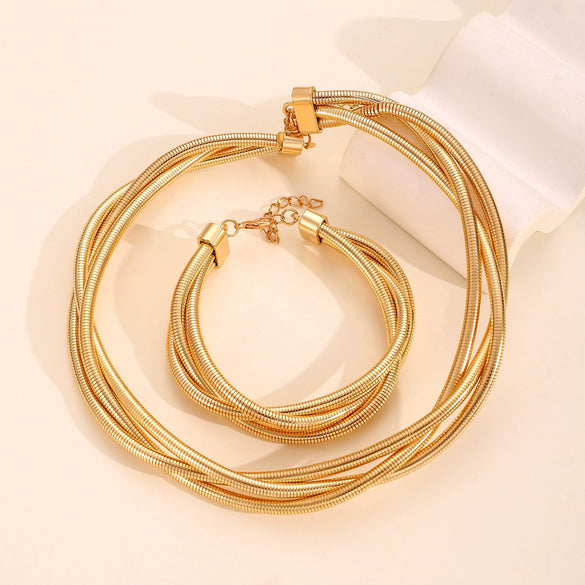 Alloy Threewire Winding Spring Collar Bracelet And Necklace Electroplating Metal Punk Hiphop Unisex
