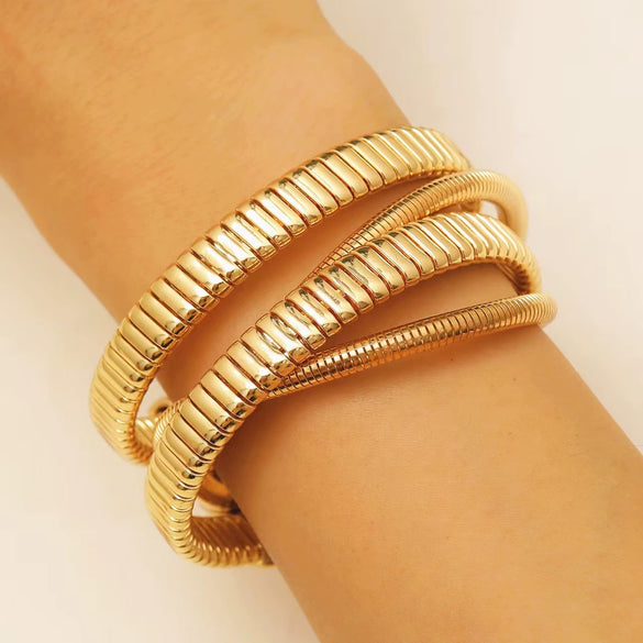 Alloy Threewire Winding Spring Collar Bracelet And Necklace Electroplating Metal Punk Hiphop Unisex