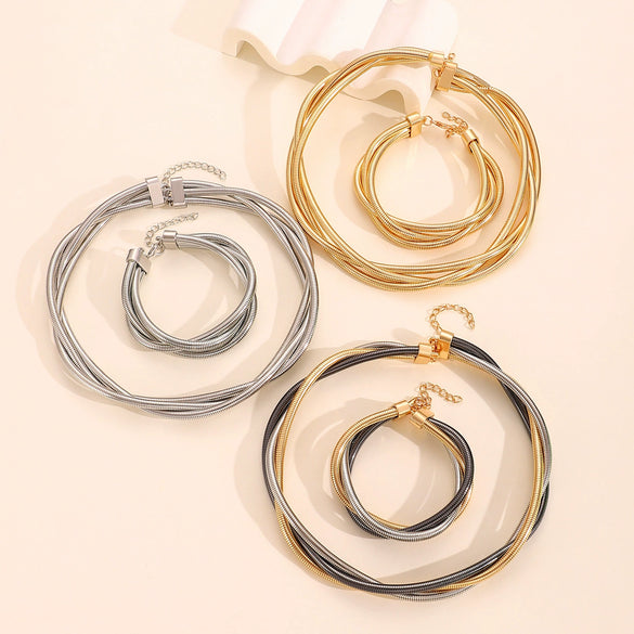 Alloy Threewire Winding Spring Collar Bracelet And Necklace Electroplating Metal Punk Hiphop Unisex