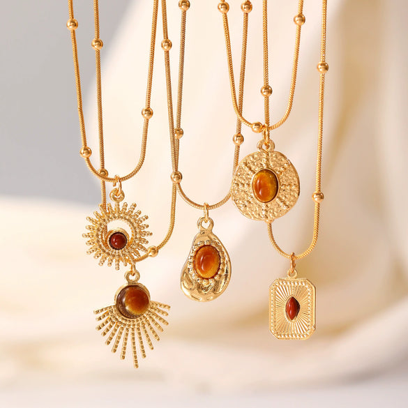 Alloy Tiger Eye Stone Geometric Retro Necklace For Women
