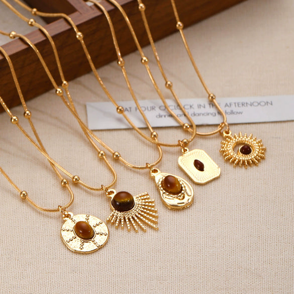 Alloy Tiger Eye Stone Geometric Retro Necklace For Women