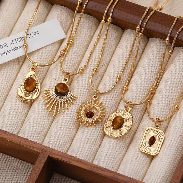 Alloy Tiger Eye Stone Geometric Retro Necklace For Women