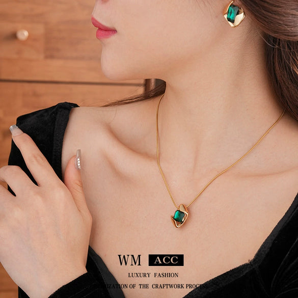 Alloy Titanium Steel Square Electroplating Sophisticated Geometric Women's Earrings And Necklaces Fashion Set