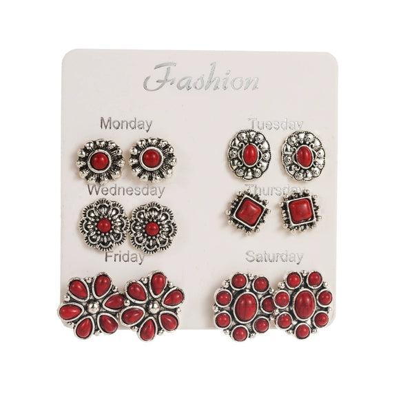 Alloy Turquoise Geometric Flower Bull Head Pony Earrings For Women Electroplated