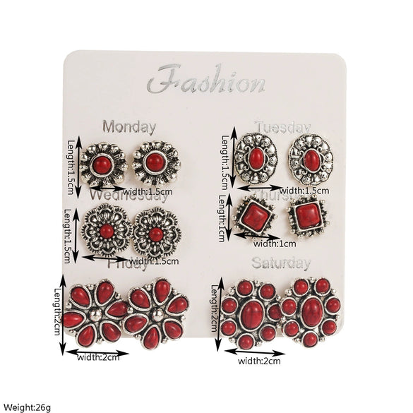Alloy Turquoise Geometric Flower Bull Head Pony Earrings For Women Electroplated