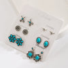 Alloy Turquoise Geometric Flower Bull Head Pony Earrings For Women Electroplated