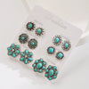 Alloy Turquoise Geometric Flower Bull Head Pony Earrings For Women Electroplated