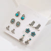 Alloy Turquoise Geometric Flower Bull Head Pony Earrings For Women Electroplated