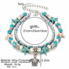 Alloy Turquoise Turtle Shell Starfish Pendant Anklet Geometric Retro Multilayer Unisex Beach Footwear