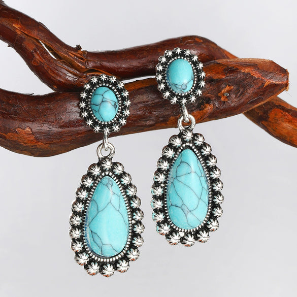 Alloy Turquoise Vintage Pearshaped Electroplated Geometric Women's Earrings