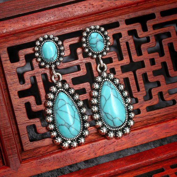 Alloy Turquoise Vintage Pearshaped Electroplated Geometric Women's Earrings