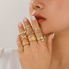 Alloy Twist Hollow Cross Chain Ring With Wave Pattern Punk Style Electroplated