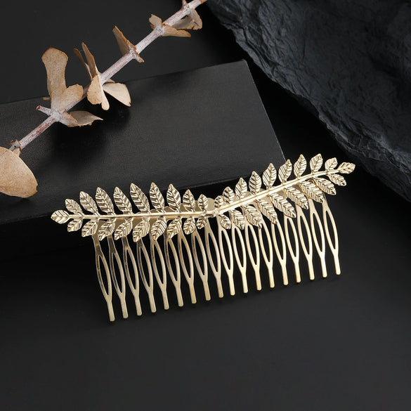 Alloy Two Leaf Insert Hair Comb For Women With Electroplating Design