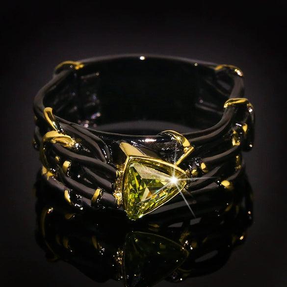 Alloy Twocolor Triangle Zircon Ring Electroplated Fashion Geometric Style Unisex