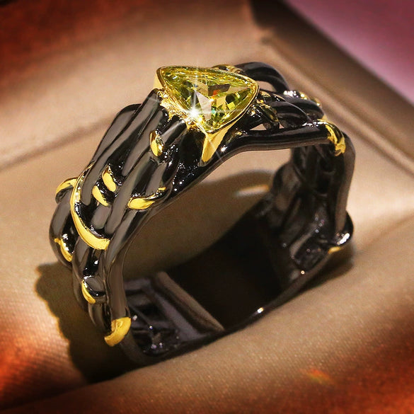 Alloy Twocolor Triangle Zircon Ring Electroplated Fashion Geometric Style Unisex