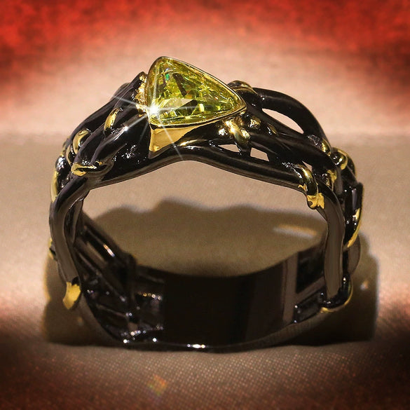 Alloy Twocolor Triangle Zircon Ring Electroplated Fashion Geometric Style Unisex