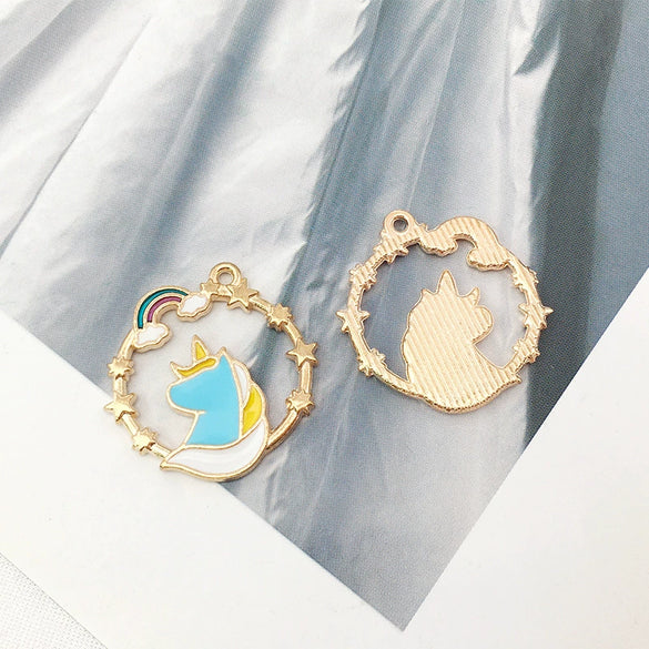 Alloy Unicorn Dripping Oil Diy Handmade Jewelry Accessories Pendant Earrings Necklace Keychain