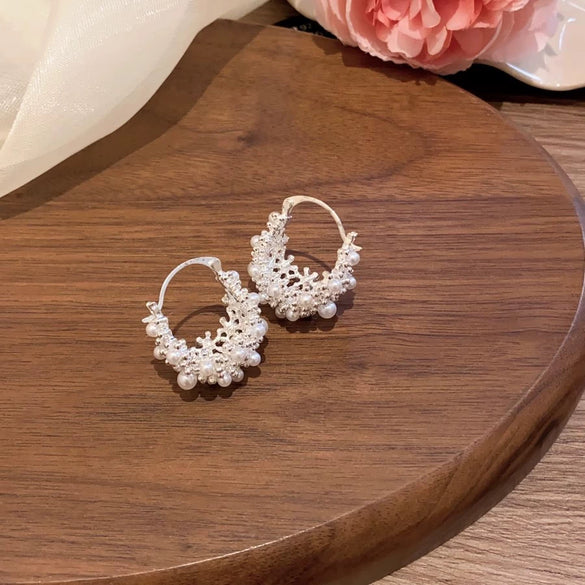 Alloy Ushaped Electroplated Little Fresh Style Pearl Earrings For Women