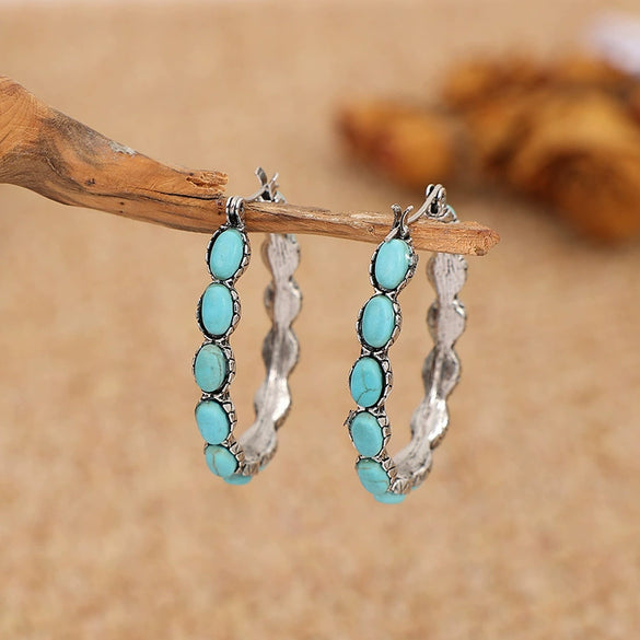 Alloy Ushaped Geometric Retro Western Style Turquoise Earrings Electroplated For Women