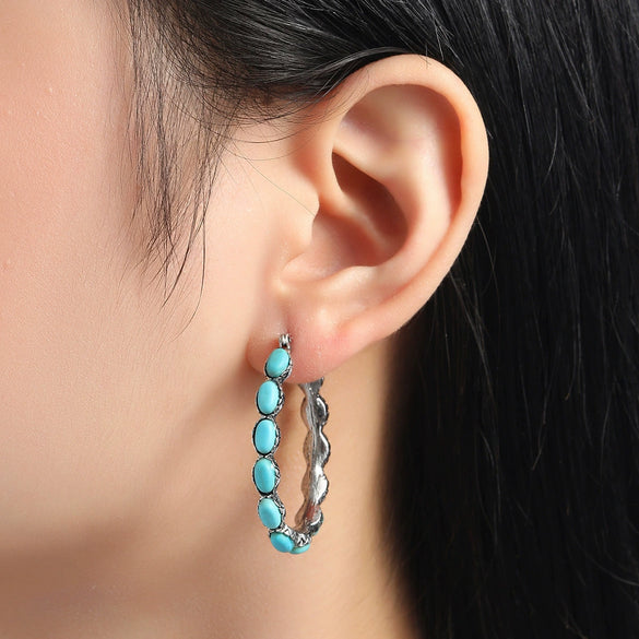Alloy Ushaped Geometric Retro Western Style Turquoise Earrings Electroplated For Women
