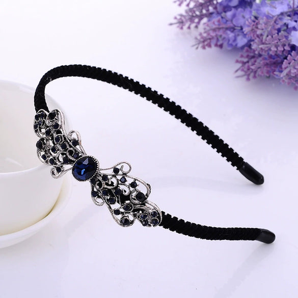 Alloy Velvet Nonslip Crystal Retro Bow Headband With Rhinestones For Women Electroplated Hair Accessories