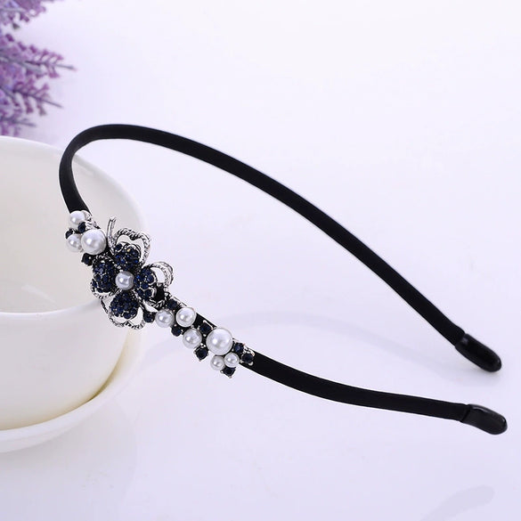 Alloy Velvet Nonslip Crystal Retro Bow Headband With Rhinestones For Women Electroplated Hair Accessories