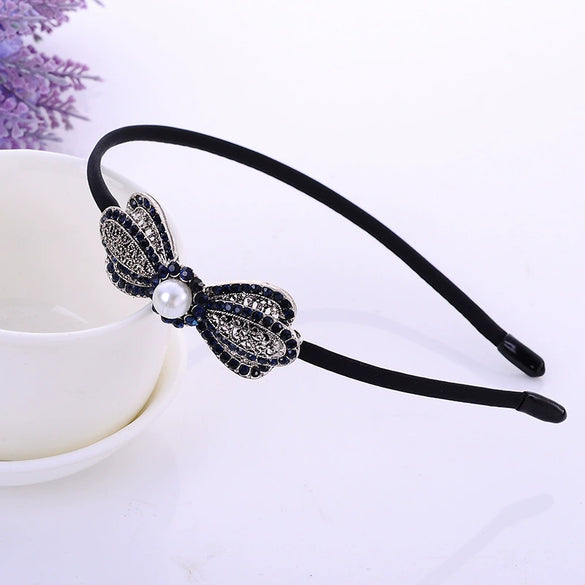 Alloy Velvet Nonslip Crystal Retro Bow Headband With Rhinestones For Women Electroplated Hair Accessories