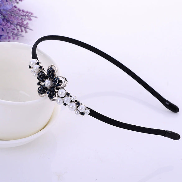 Alloy Velvet Nonslip Crystal Retro Bow Headband With Rhinestones For Women Electroplated Hair Accessories