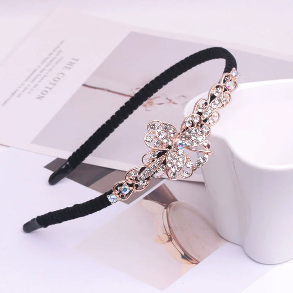 Alloy Velvet Rhinestone Headband Bow Handmade Hair Accessories For Women