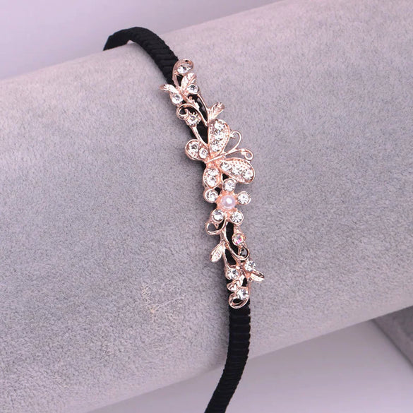 Alloy Velvet Rhinestone Headband Bow Handmade Hair Accessories For Women