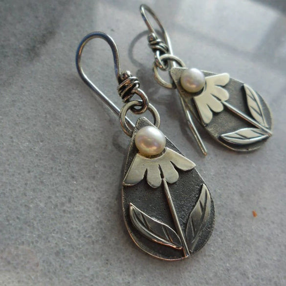 Alloy Vintage Drop Shape Lace Leaf Electroplated Earrings For Ladies