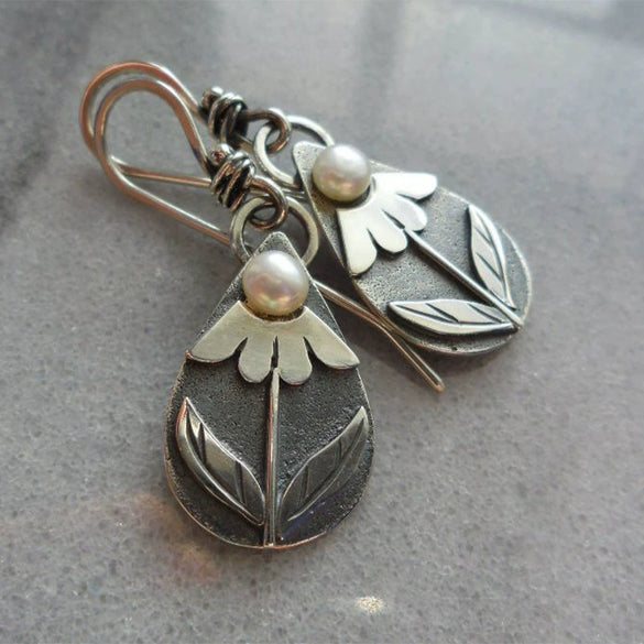 Alloy Vintage Drop Shape Lace Leaf Electroplated Earrings For Ladies