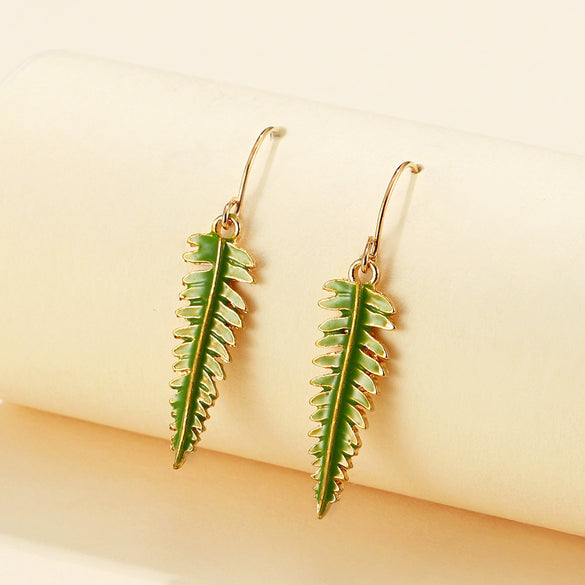 Alloy Vintage Geometric Fern Leaf Tassel Earrings With Electroplating